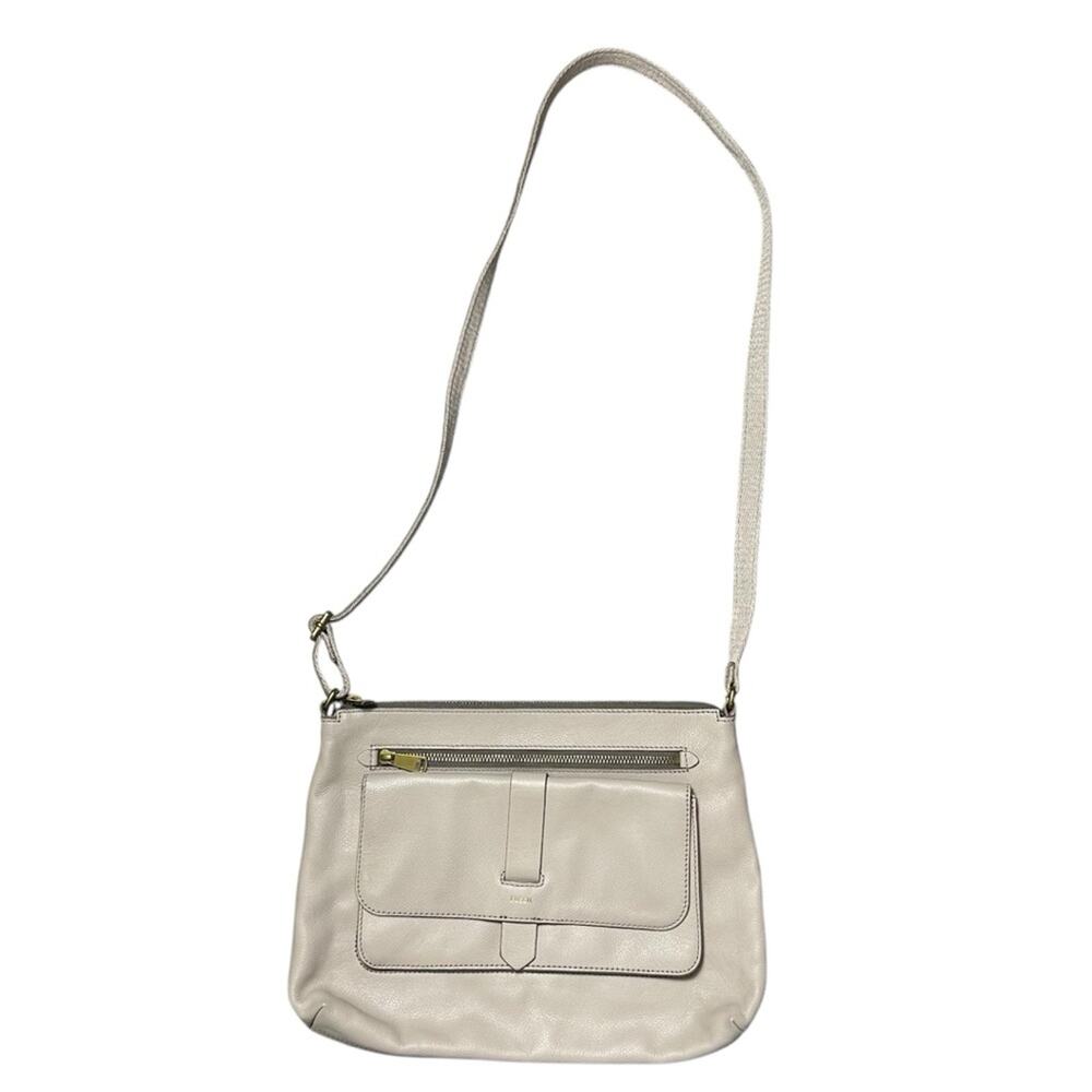 Fossil Gray Leather Crossbody Bag